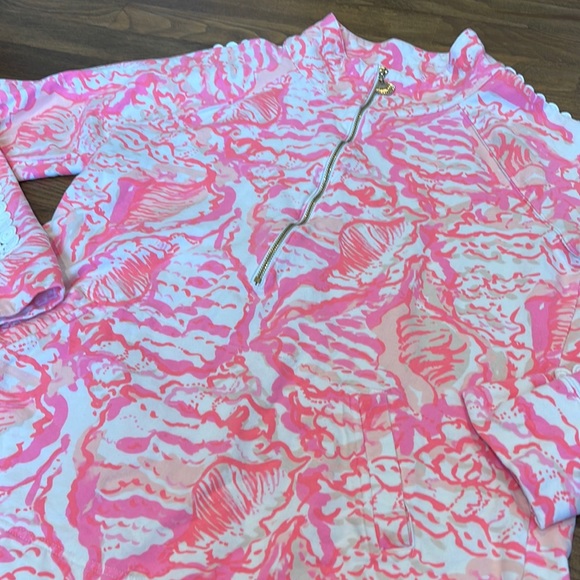 LILLY PULITZER CORAL REEF SKIPPER POPOVER LACE SLEEVE PULLOVER QUARTER ZIP PINK - Picture 4 of 10